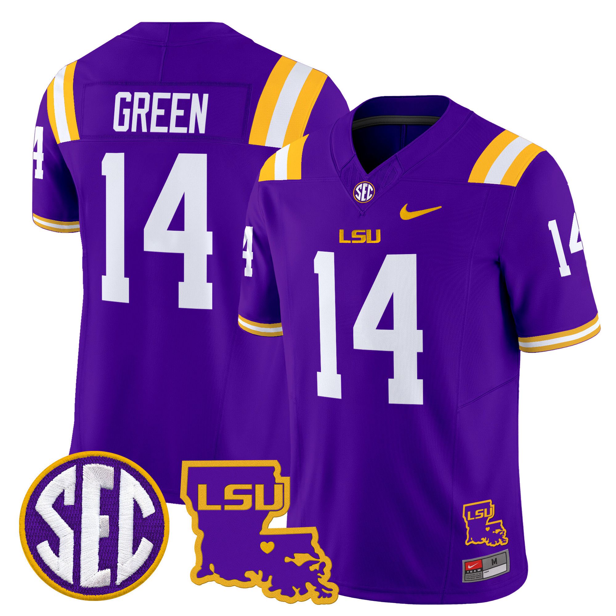 Men LSU Tigers #14 Green Purple 2024 Nike Louisiana Patch Vapor Limited NCAA Jersey style 1->indianapolis colts->NFL Jersey